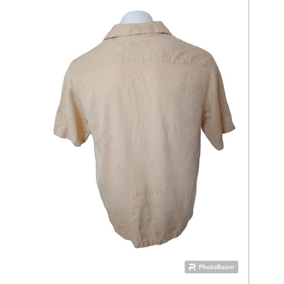 Caribbean Button Short Shirt Men Sz Large Silk Cotton Yellow Tropical Embossed - Picture 3 of 8